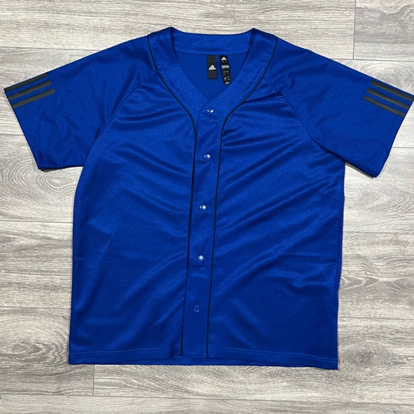 5/$7 💰 Adidas Athletic Baseball Jersey Mesh Button Shirt Royal Blue - Picture 3 of 16